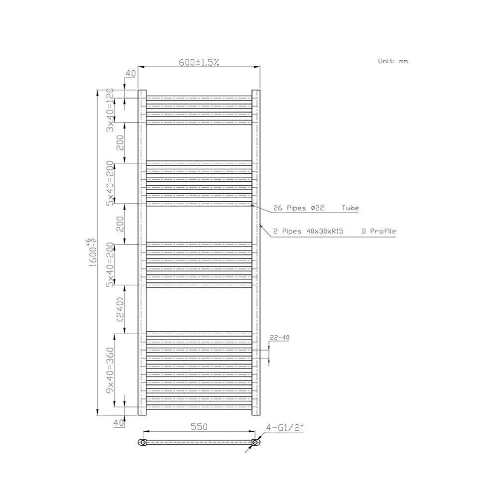 Enna - Straight heated towel rail black
