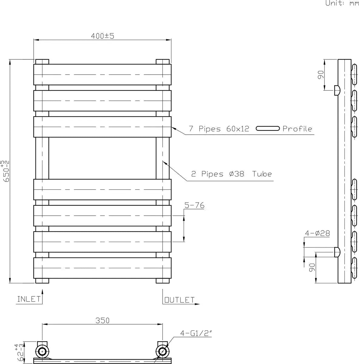 Rapallo - Flat panel heated towel rail white