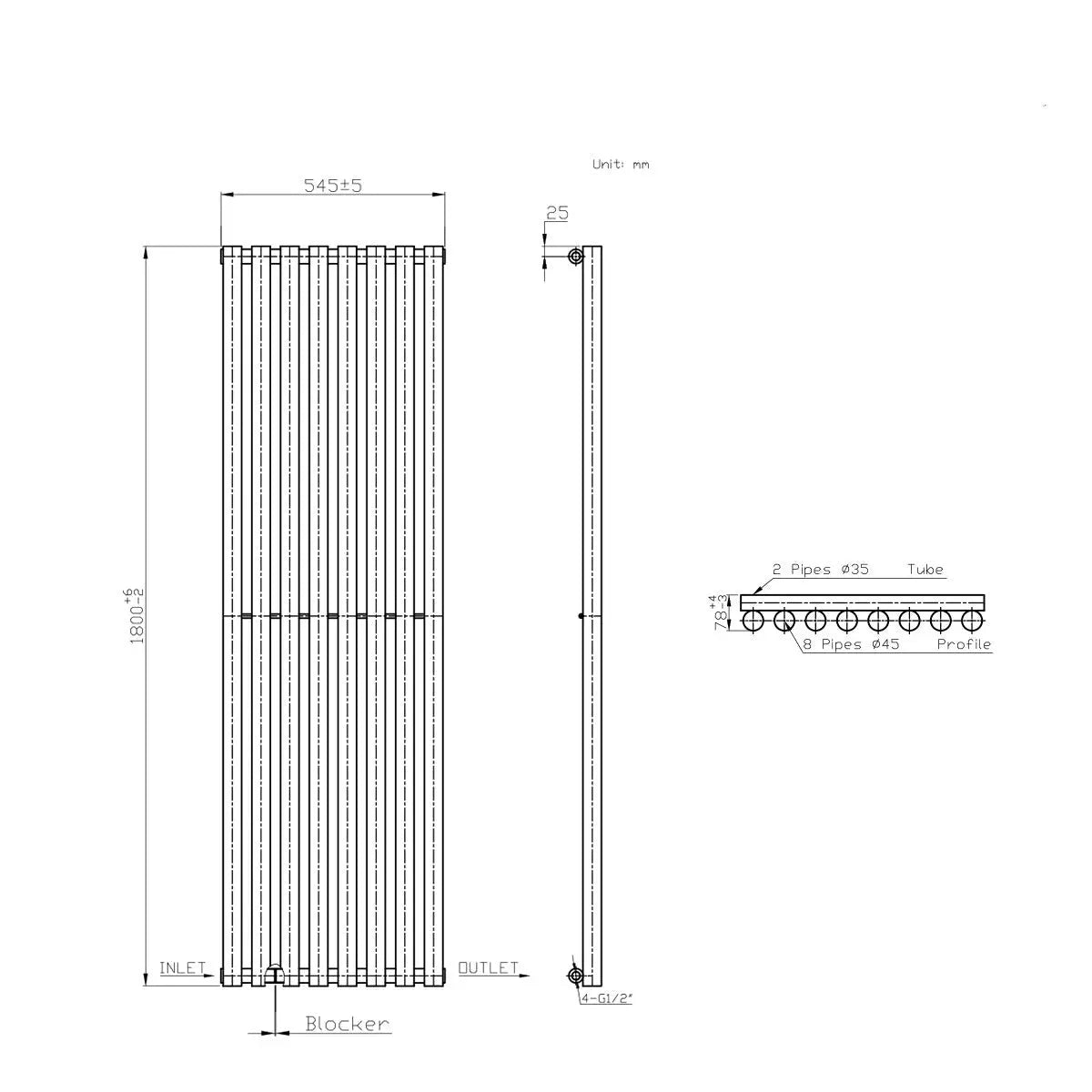 Comiso - Modern vertical round tube radiator white