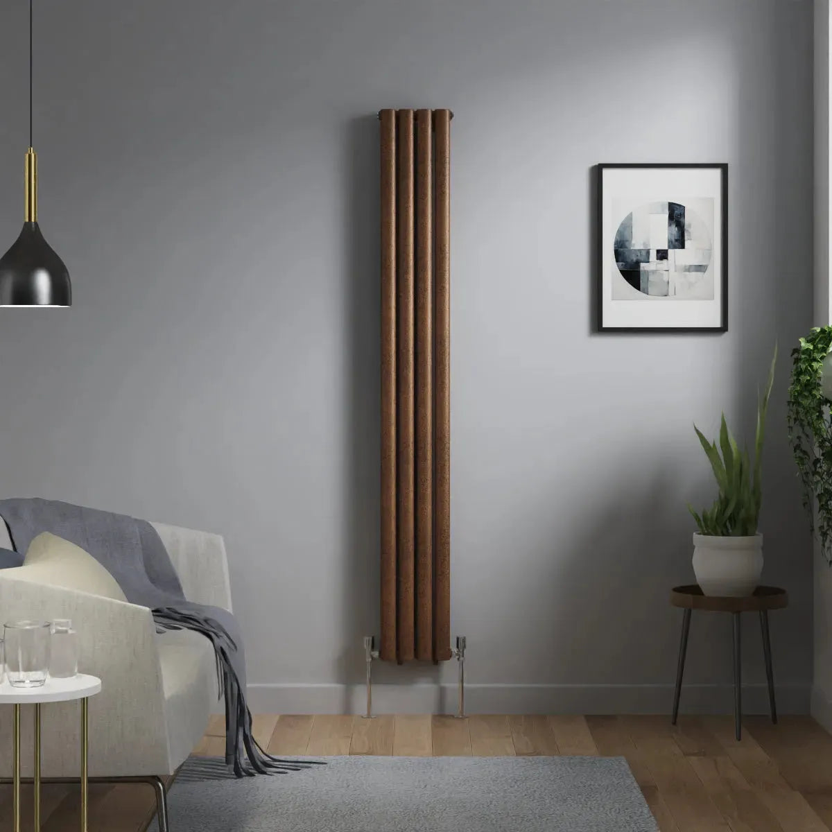 Cuneo - Modern vertical oval tube radiator blackened copper