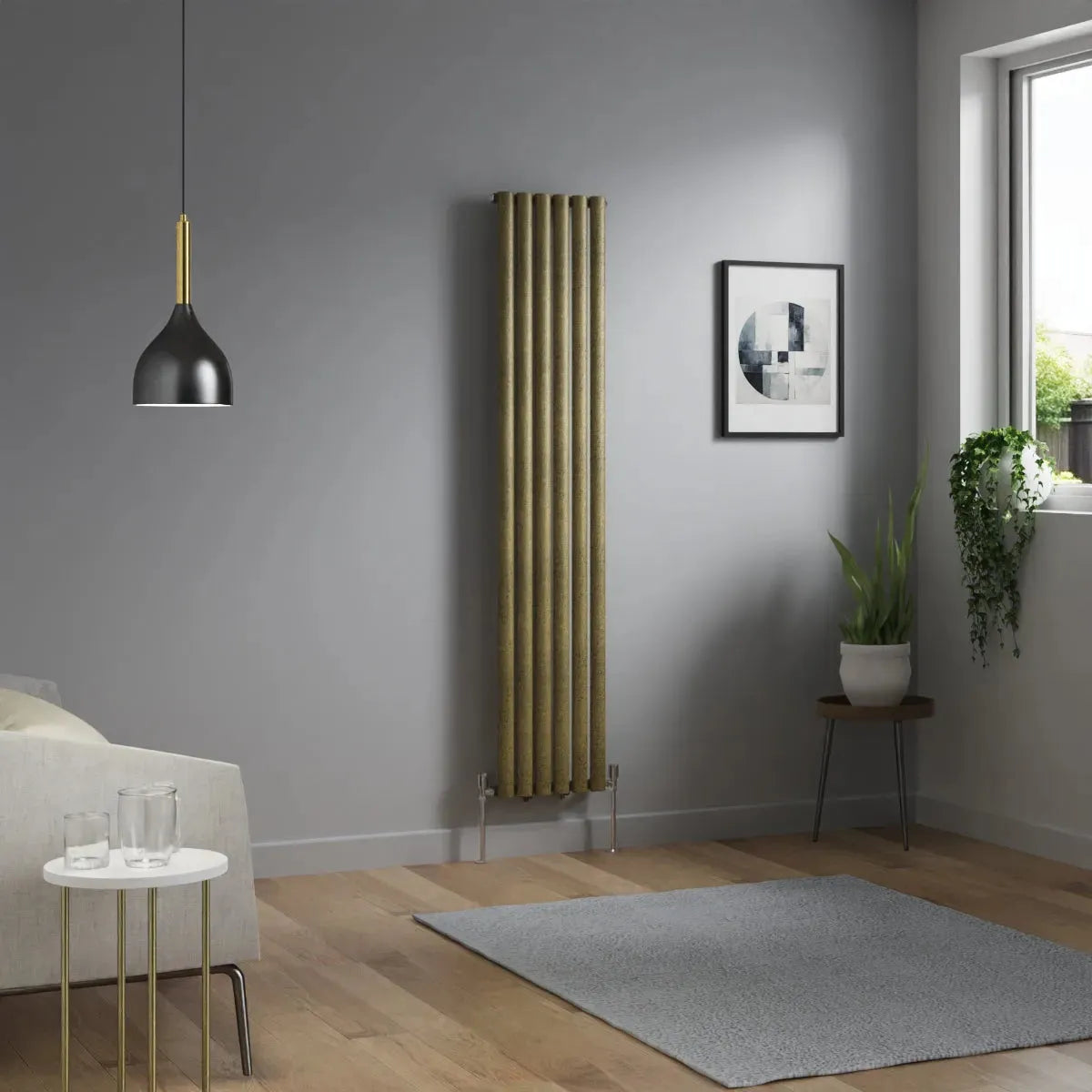 Cuneo - Modern vertical oval tube radiator blackened gold