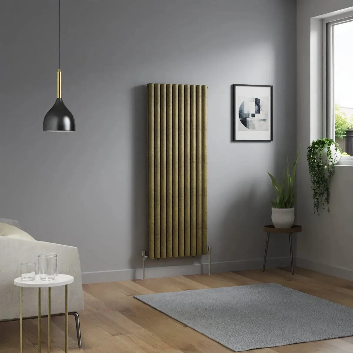 Cuneo - Modern vertical oval tube radiator blackened gold