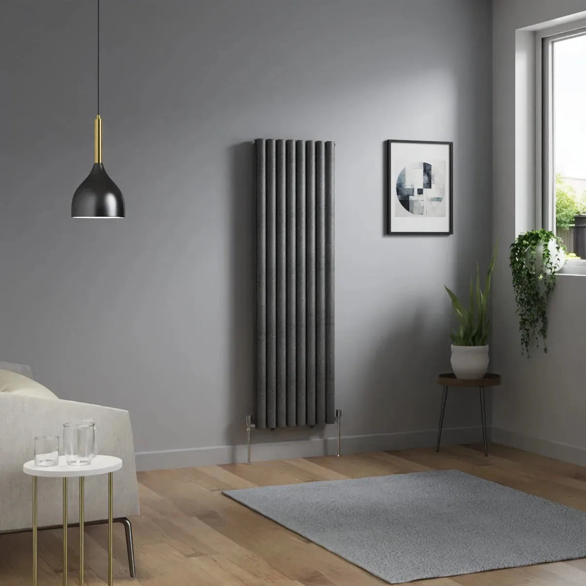 Cuneo - Modern vertical oval tube radiator blackened silver