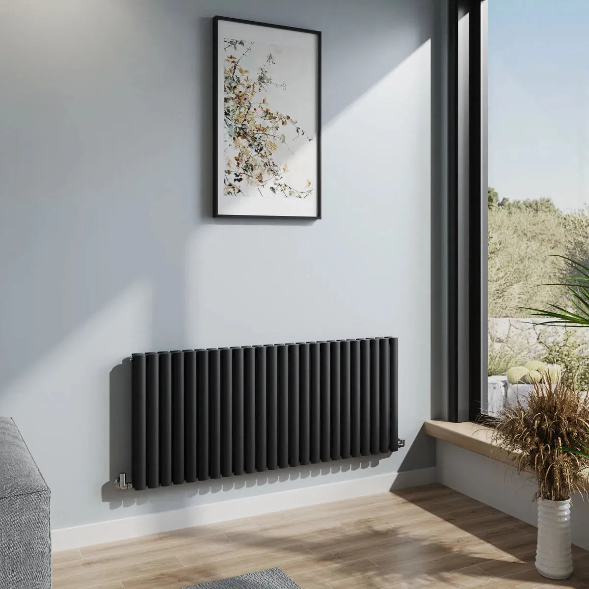 Cuneo - Modern horizontal oval tube radiator black
