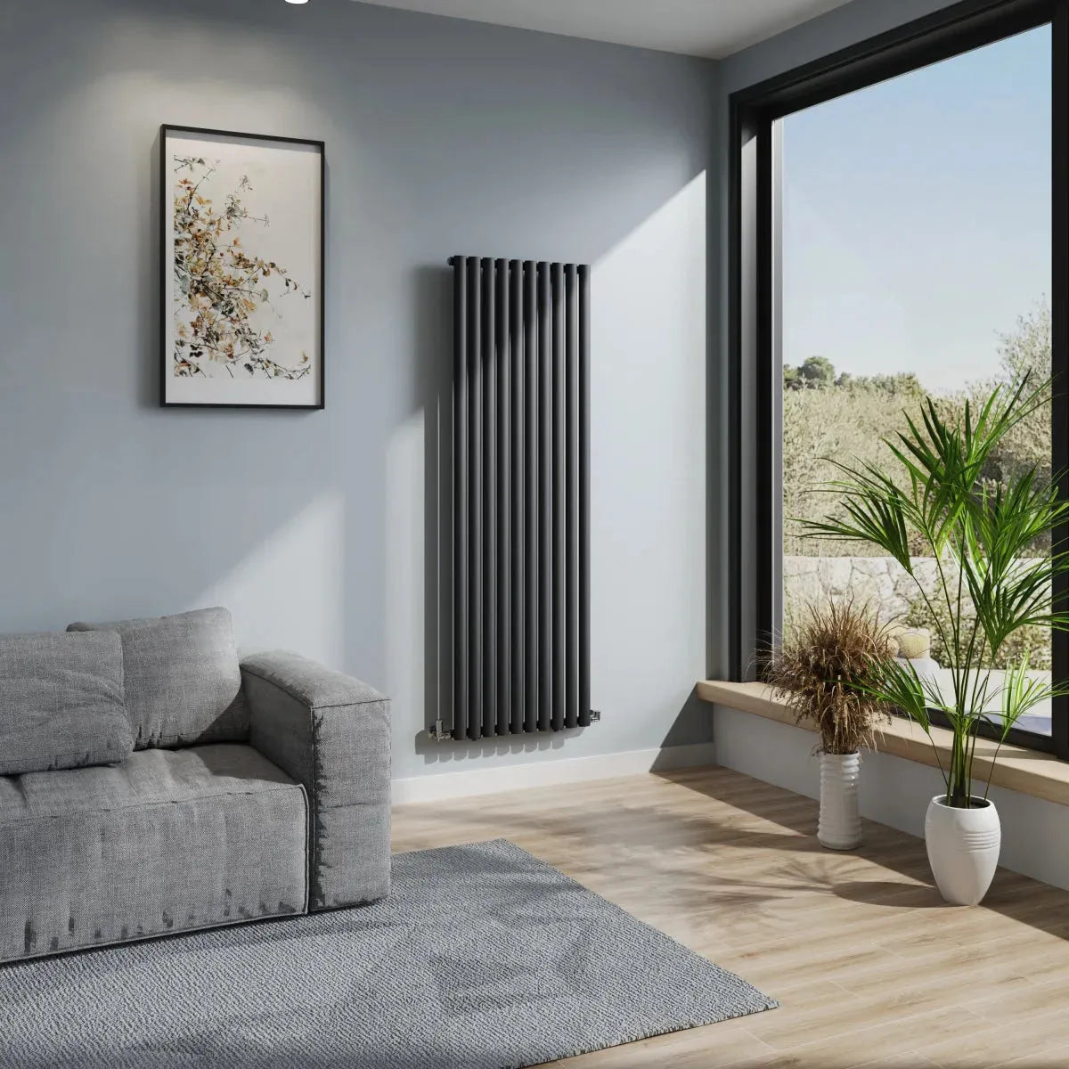 Cuneo - Modern vertical oval tube radiator black