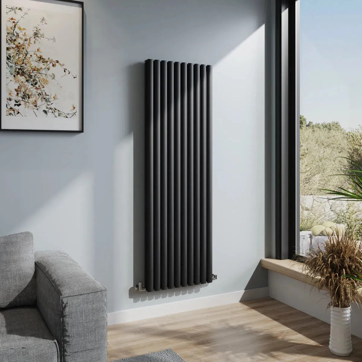 Cuneo - Modern vertical oval tube radiator black