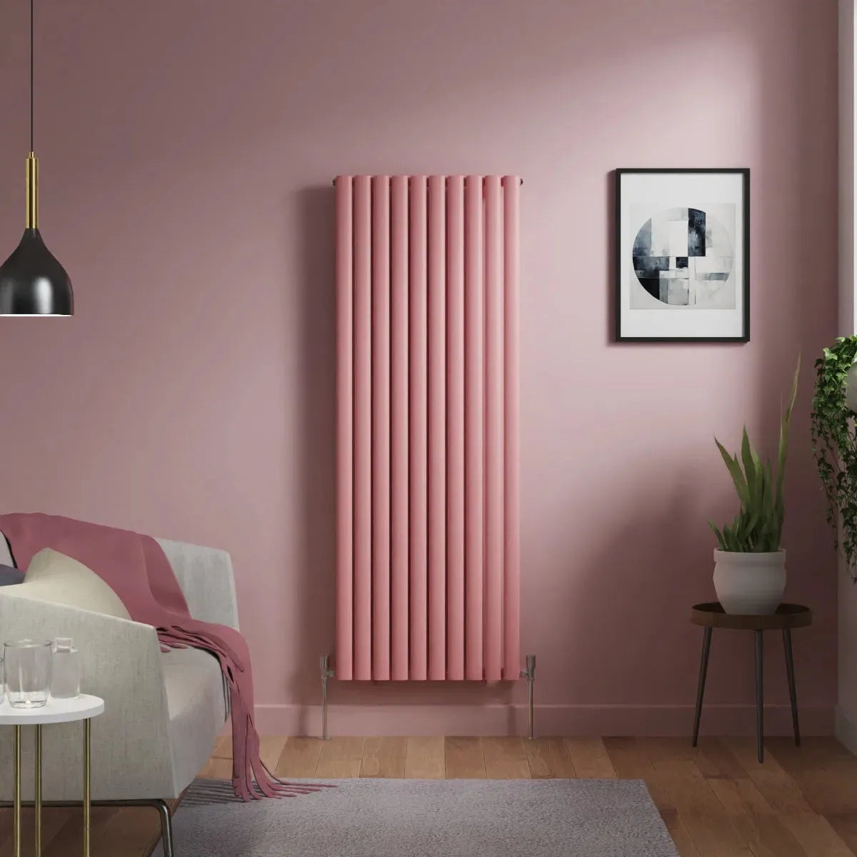 Cuneo - Modern vertical oval tube radiator light pink