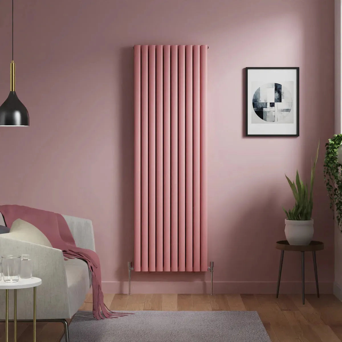 Cuneo - Modern vertical oval tube radiator light pink