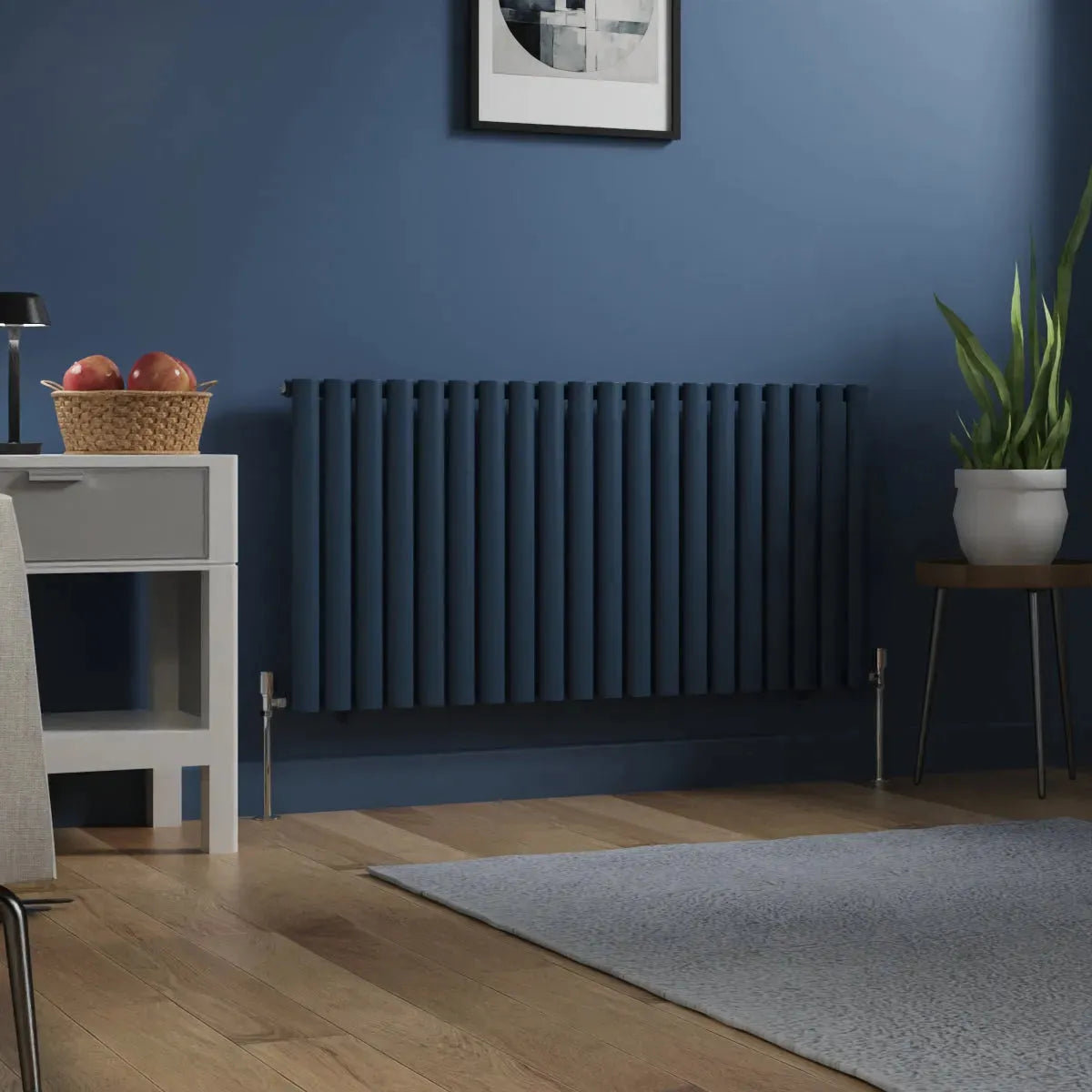 Cuneo - Modern horizontal oval tube radiator sapphire blue