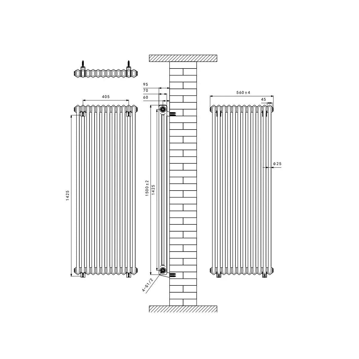 Ferentino - Traditional vertical column radiator blackened gold