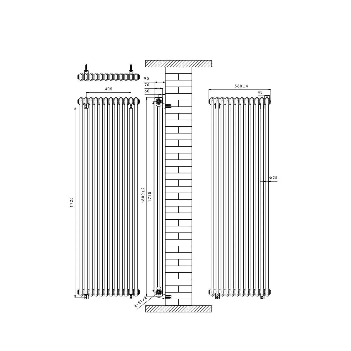 Ferentino - Traditional vertical column radiator blackened gold