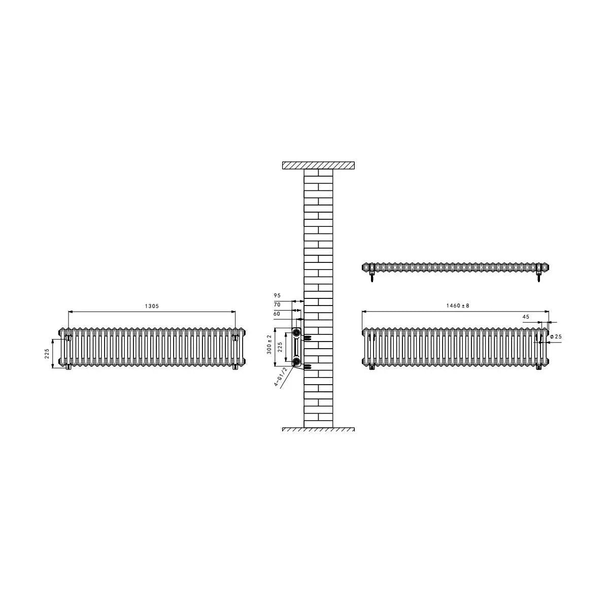 Ferentino - Traditional horizontal column radiator black