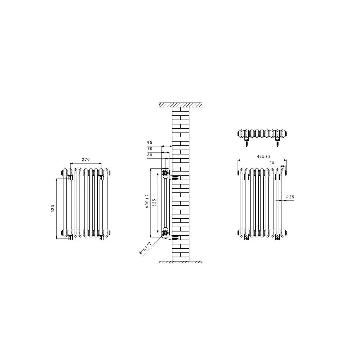 Ferentino - Traditional horizontal column radiator black