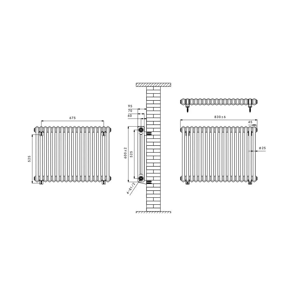 Ferentino - Traditional horizontal column radiator black