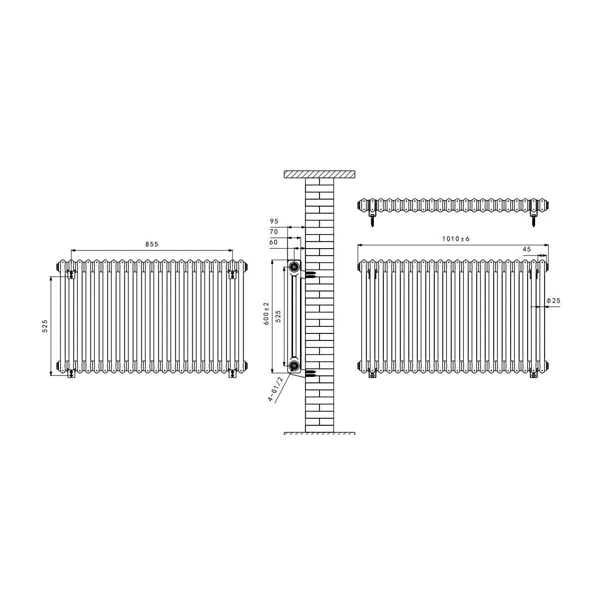 Ferentino - Traditional horizontal column radiator black