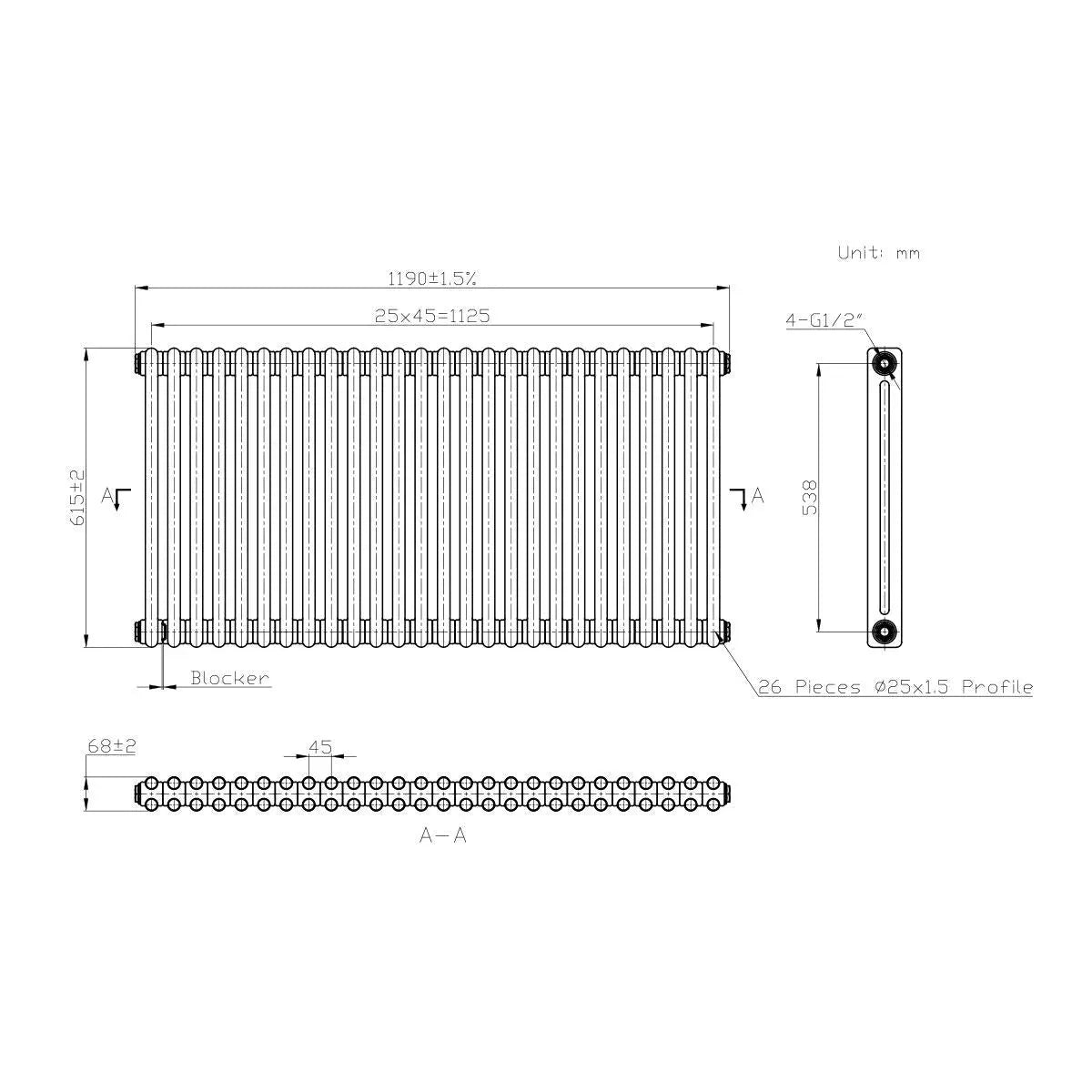 Ferentino - Traditional horizontal column radiator black