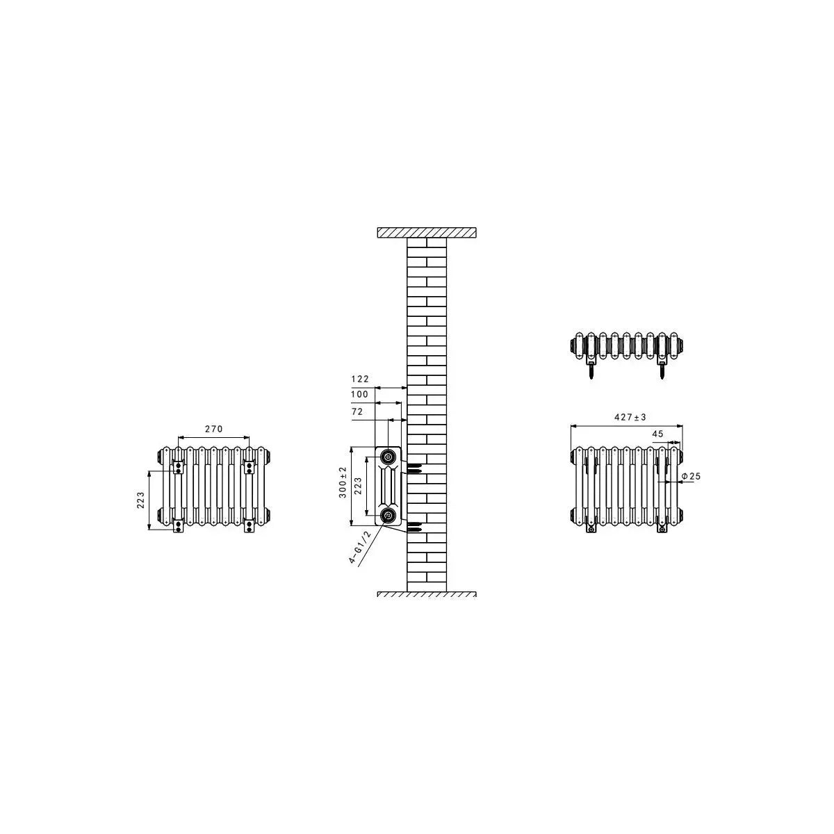 Ferentino - Traditional horizontal column radiator black