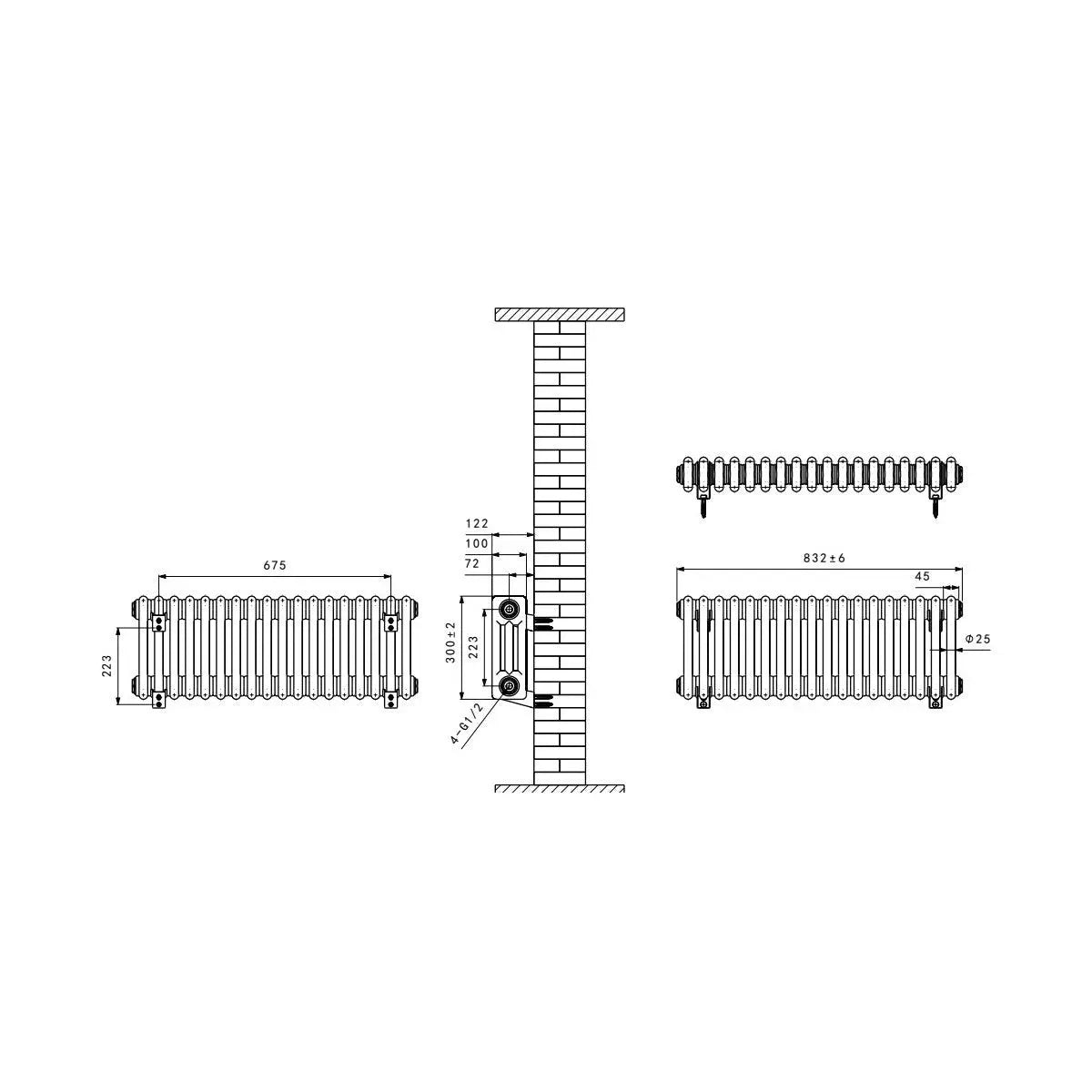 Ferentino - Traditional horizontal column radiator black
