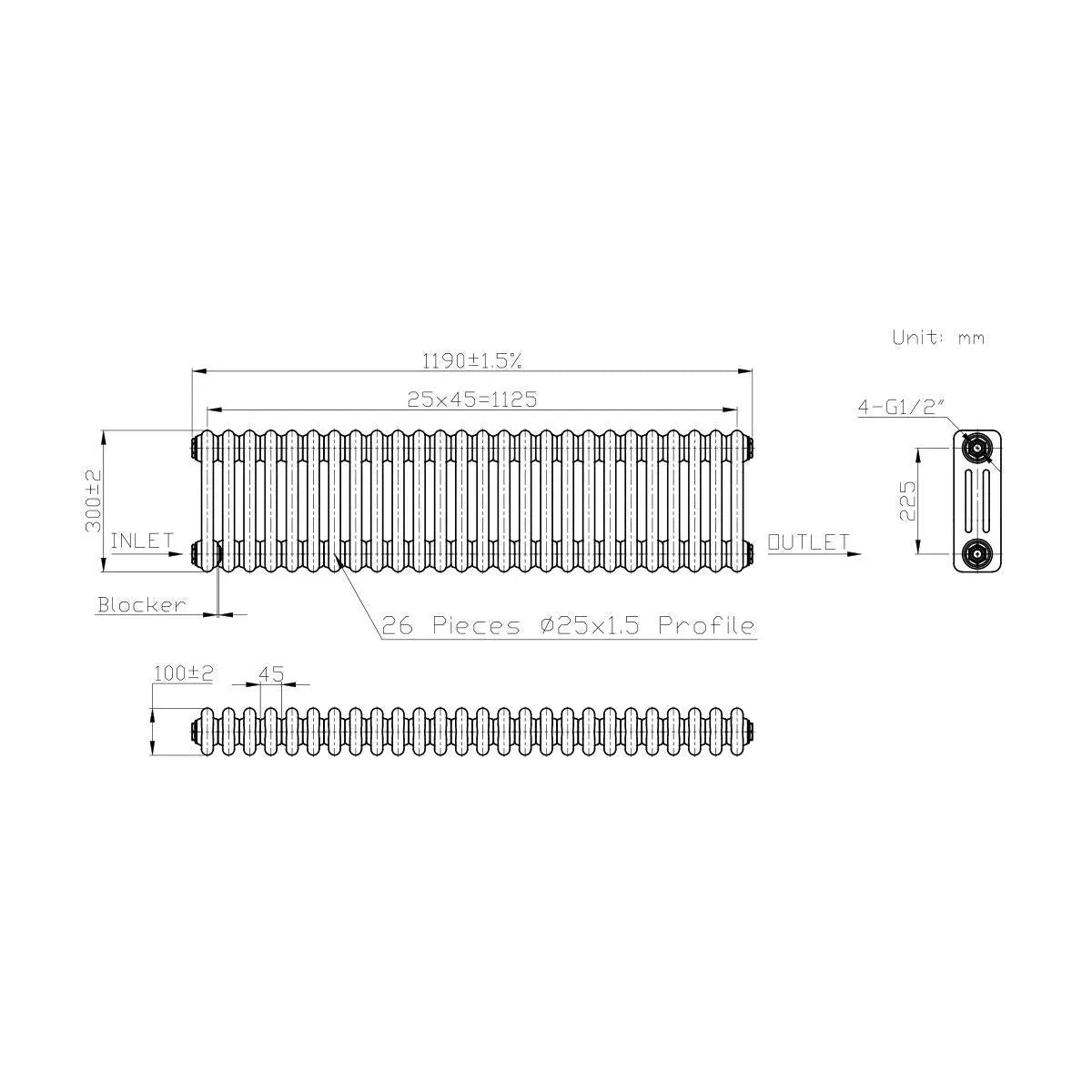 Ferentino - Traditional horizontal column radiator black