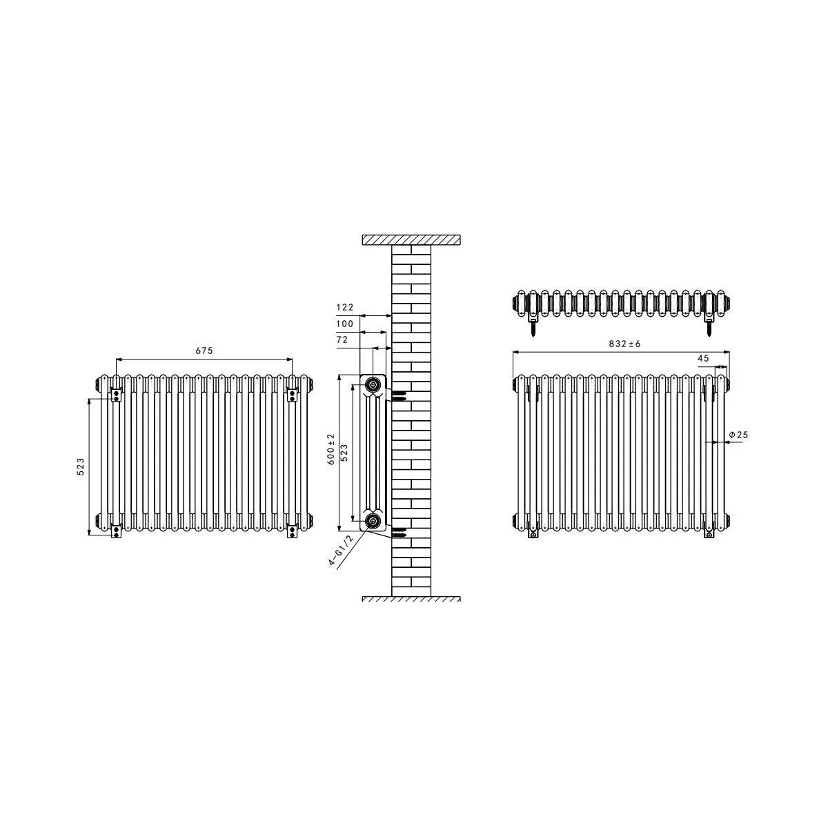 Ferentino - Traditional horizontal column radiator black