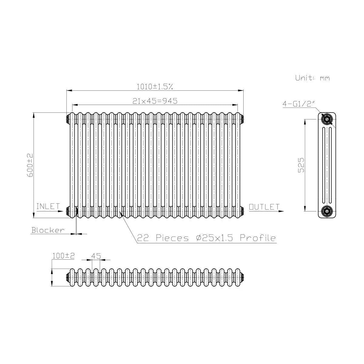 Ferentino - Traditional horizontal column radiator black