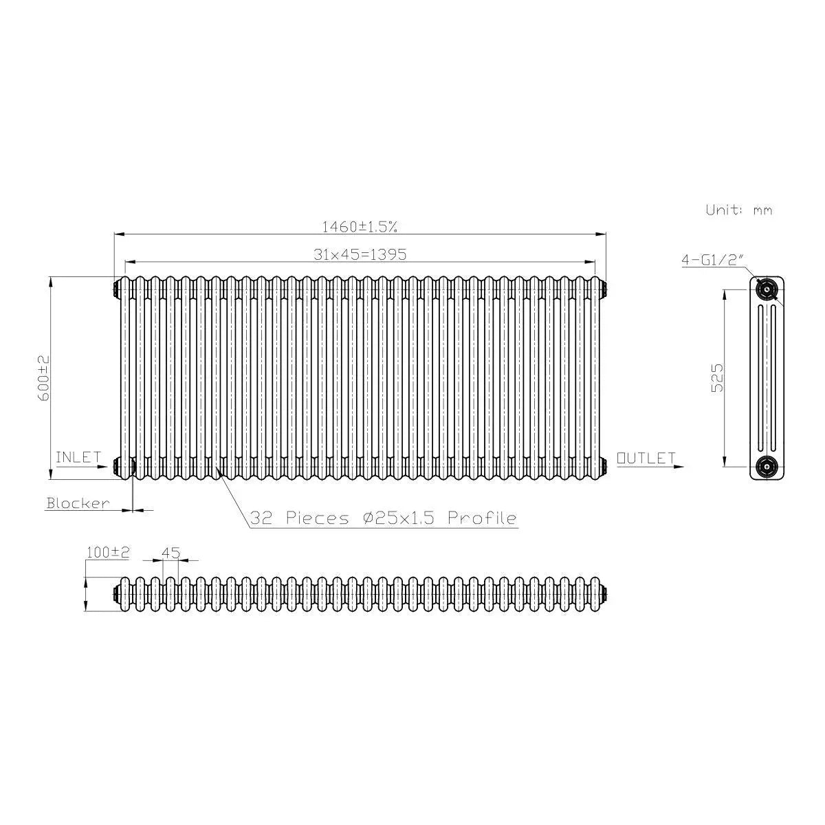 Ferentino - Traditional horizontal column radiator black
