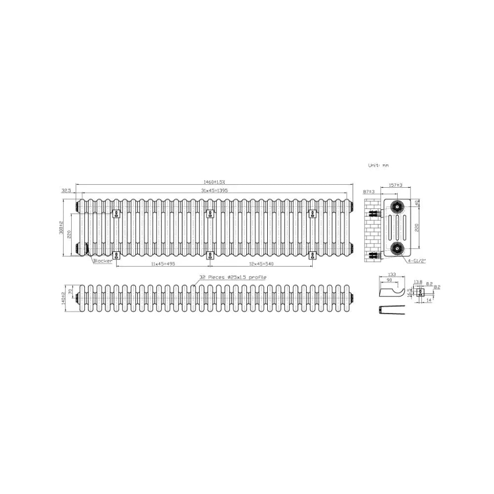 Ferentino - Traditional horizontal column radiator black