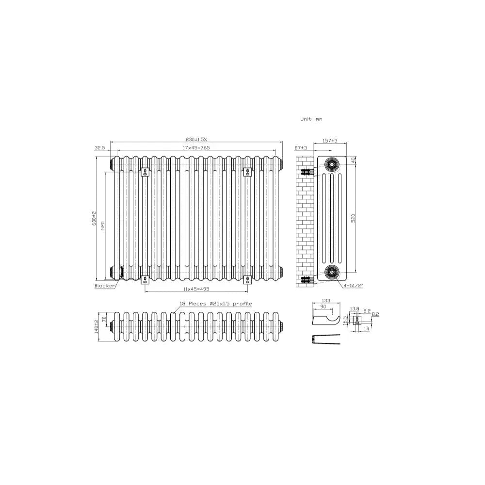 Ferentino - Traditional horizontal column radiator black