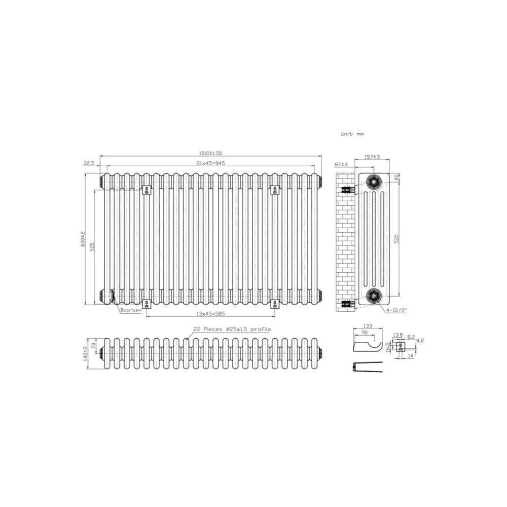Ferentino - Traditional horizontal column radiator black