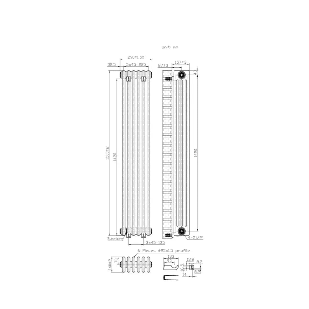 Ferentino - Traditional vertical column radiator black