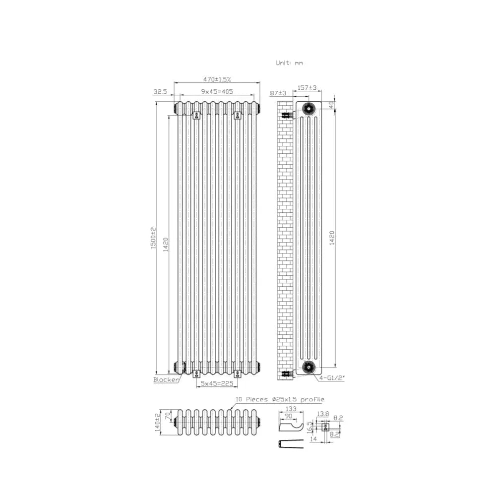 Ferentino - Traditional vertical column radiator black