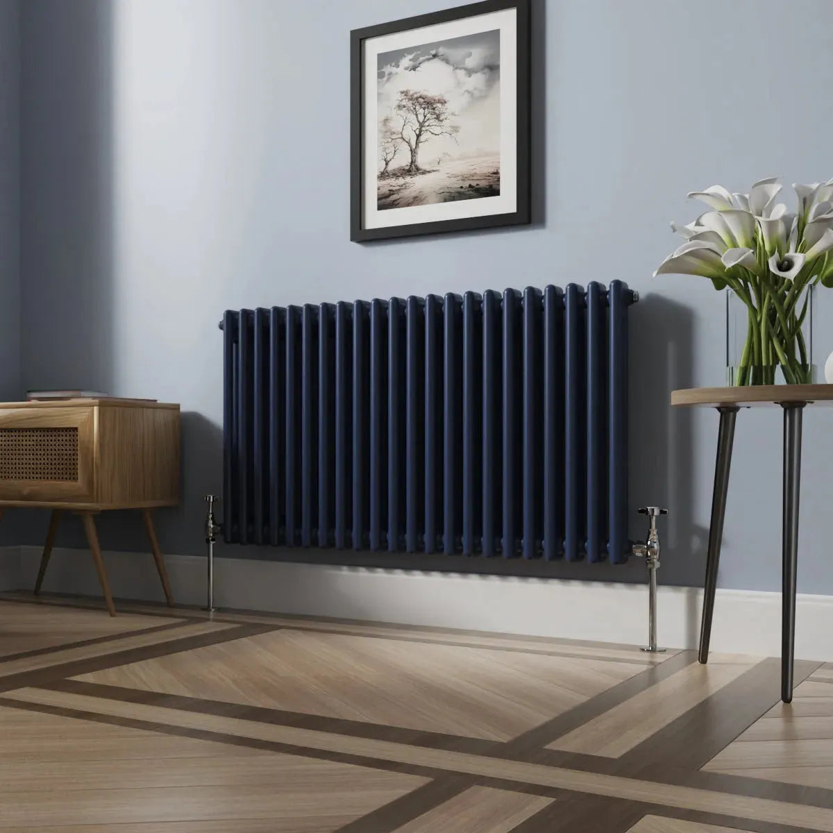 Ferentino - Traditional horizontal column radiator sapphire blue