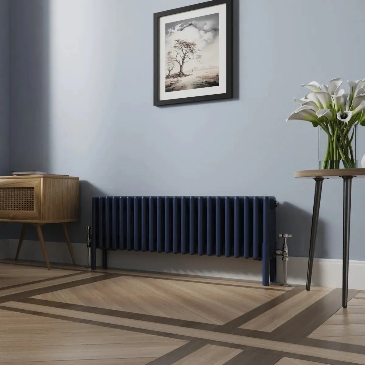 Ferentino - Traditional horizontal column radiator sapphire blue