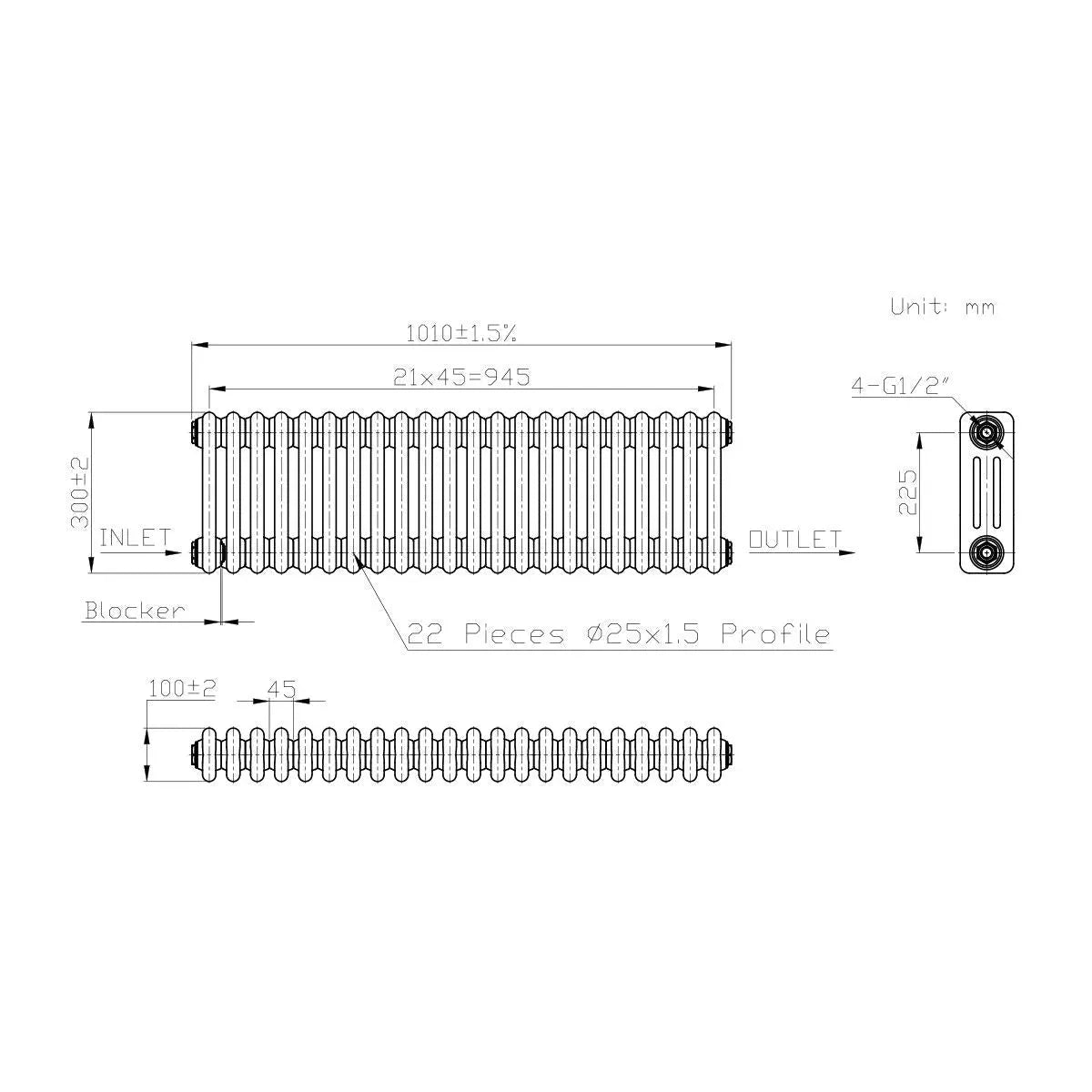 Ferentino - Traditional horizontal column radiator white