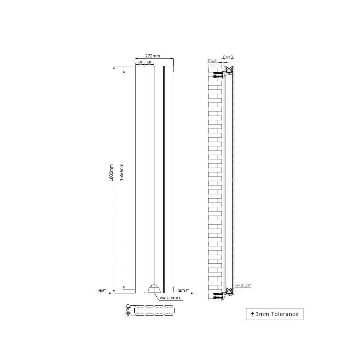 San Remo - Modern vertical flat panel radiator blackened silver
