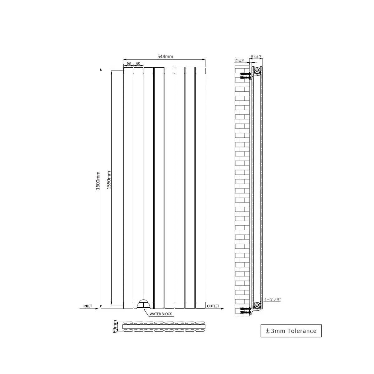San Remo - Modern vertical flat panel radiator blackened silver