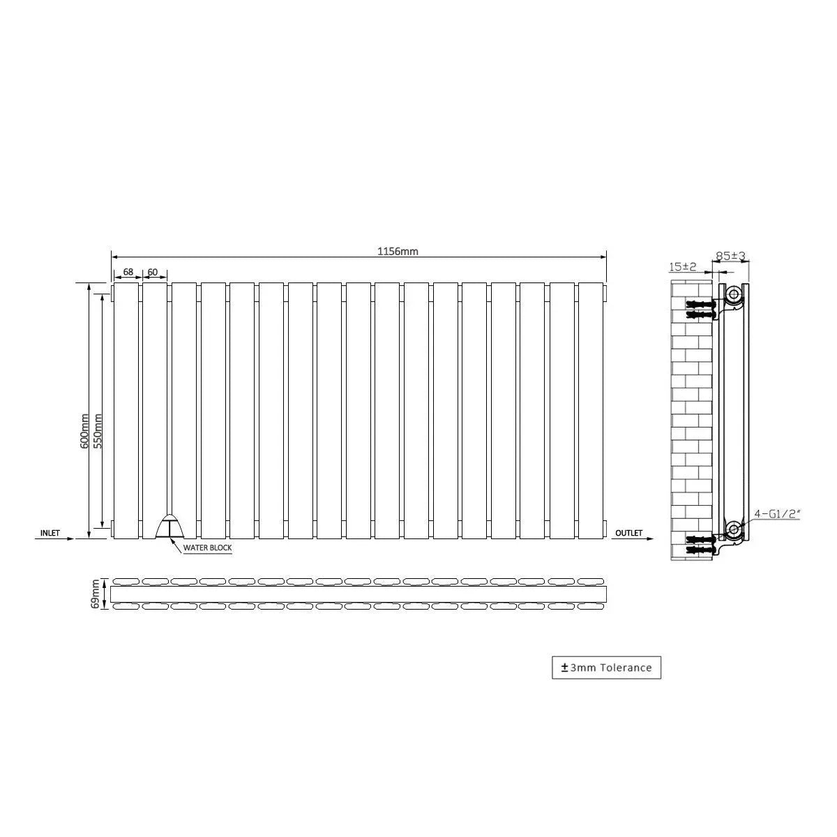 San Remo - Modern horizontal flat panel radiator light pink