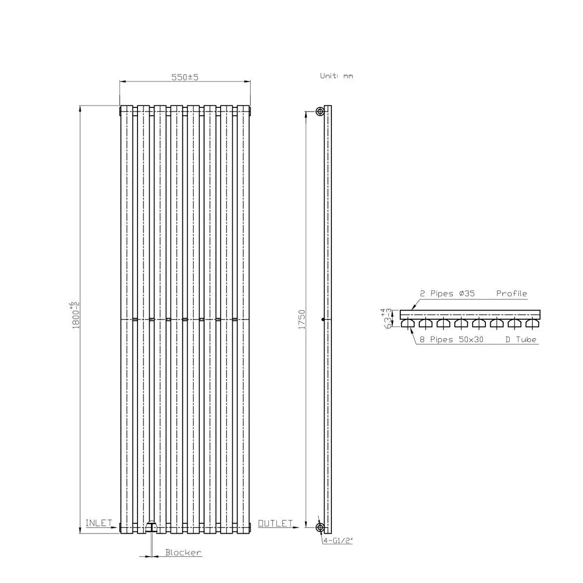 Teramo - Modern vertical flat panel radiator anthracite