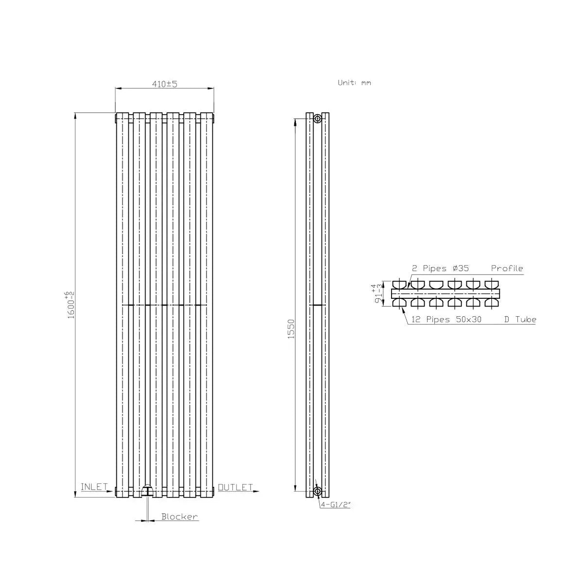 Teramo - Modern vertical flat panel radiator anthracite