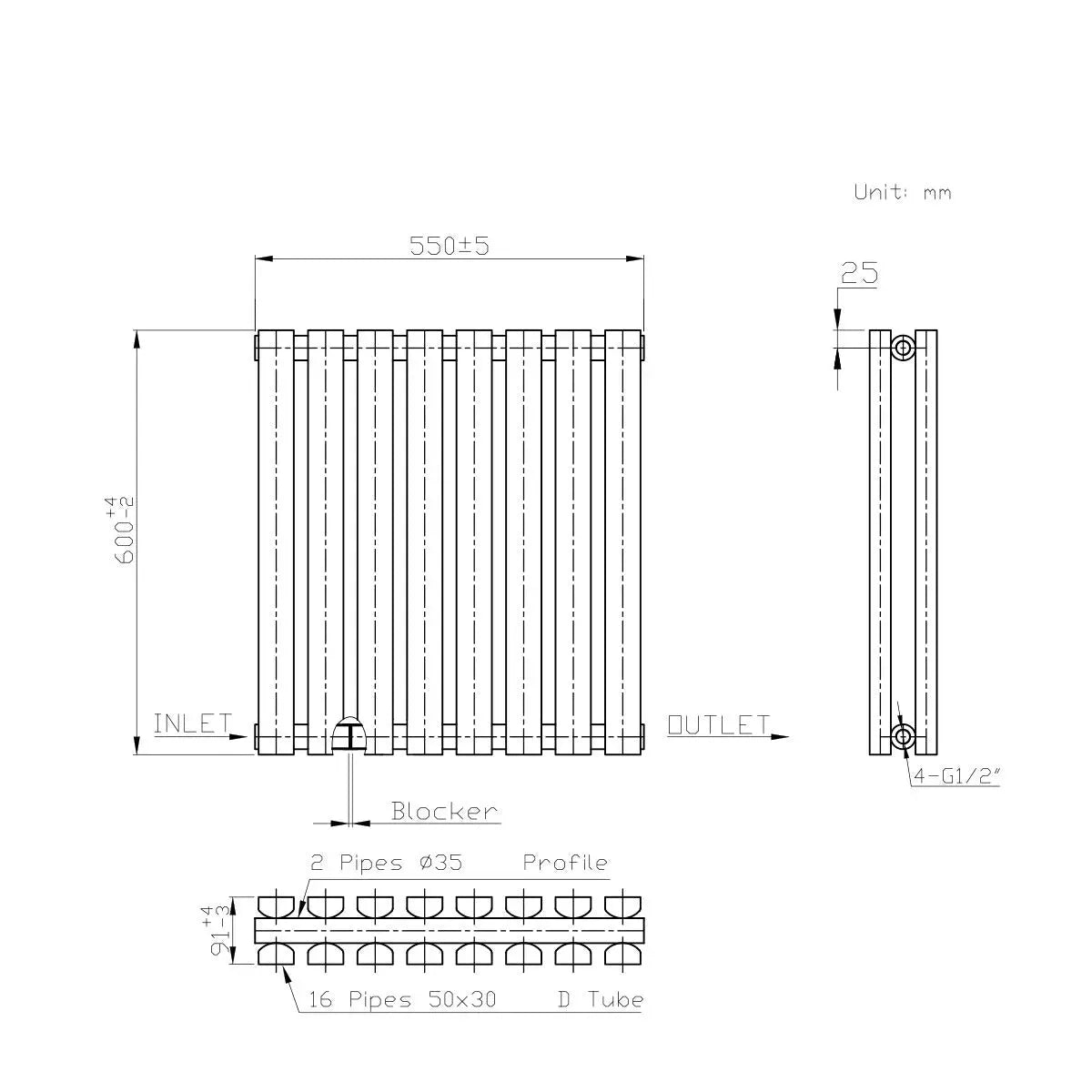 Teramo - Modern horizontal flat panel radiator blackened gold