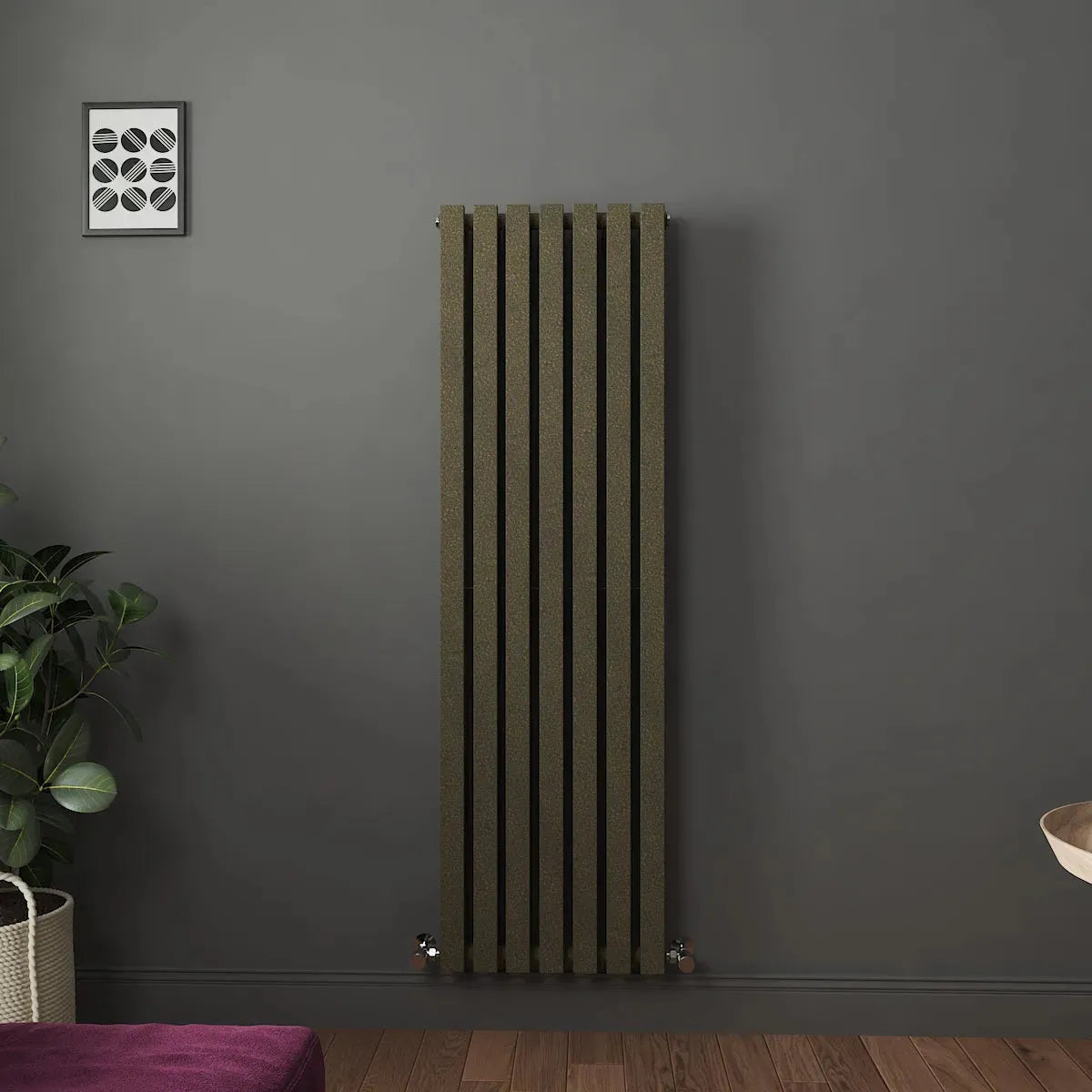 Teramo - Modern vertical flat panel radiator blackened gold