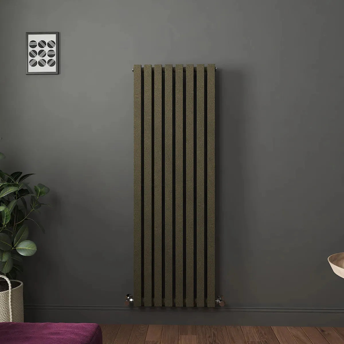 Teramo - Modern vertical flat panel radiator blackened gold