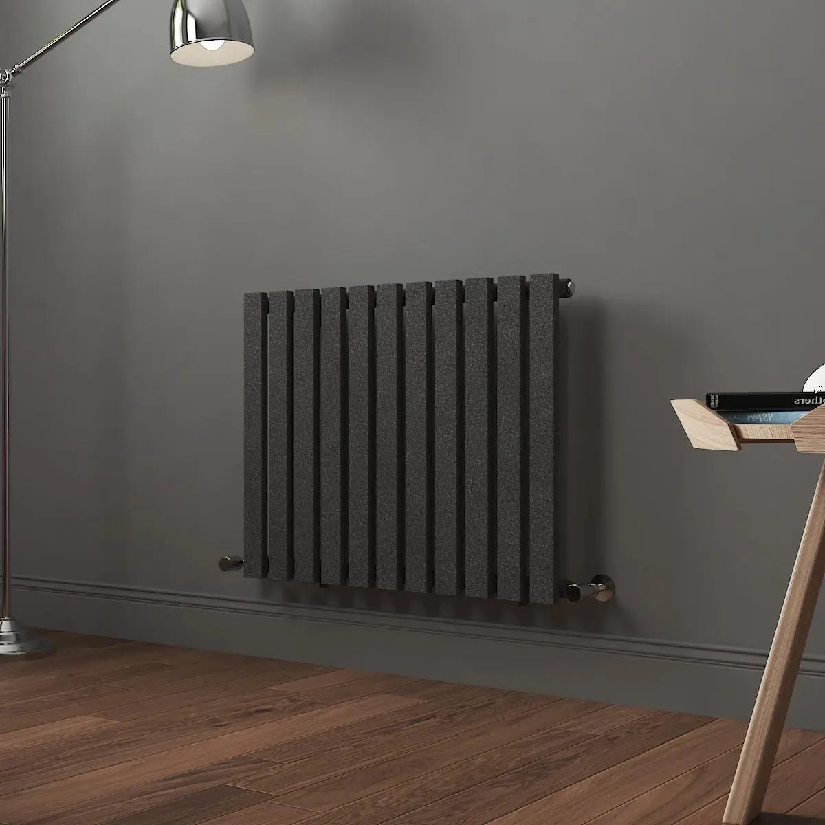 Teramo - Modern horizontal flat panel radiator blackened silver
