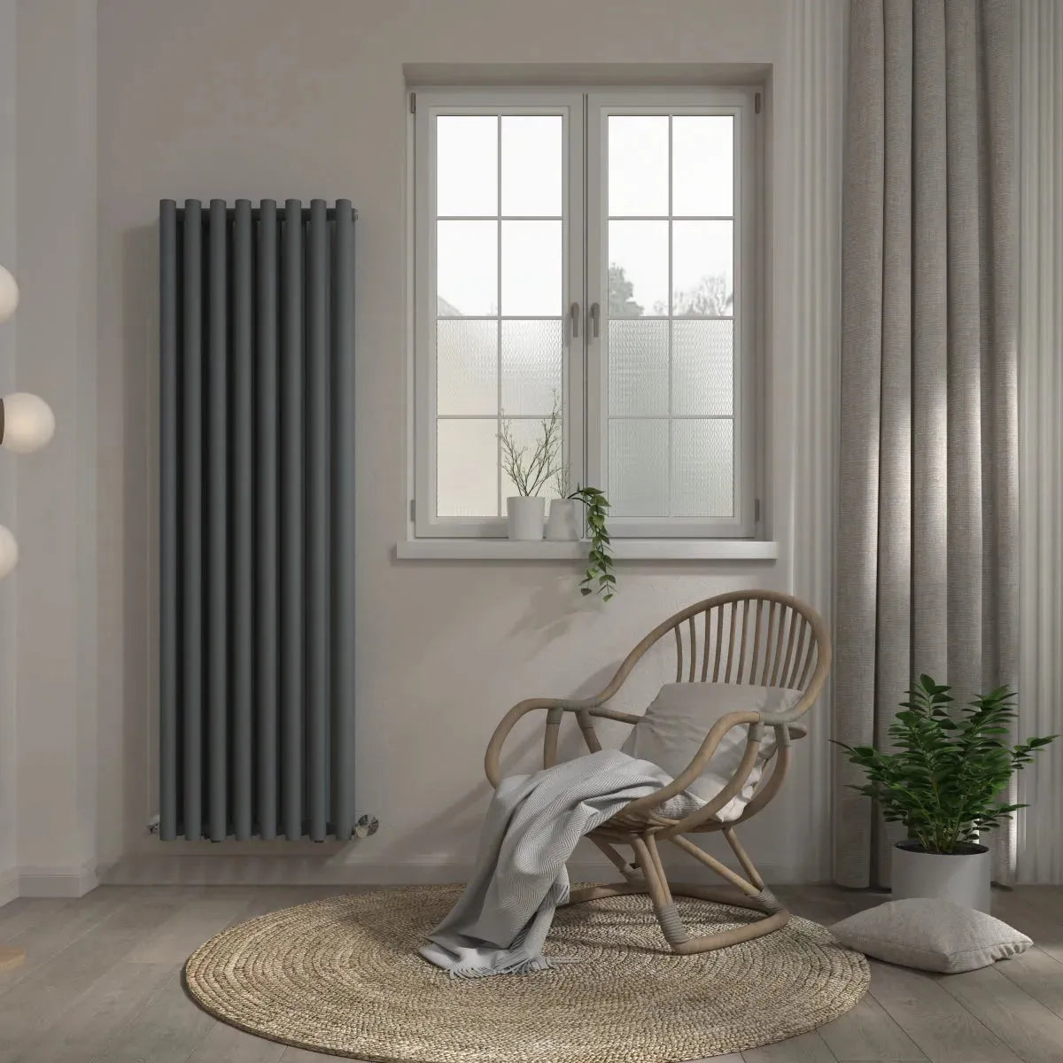 Comiso - Modern vertical round tube radiator anthracite - Warmthology