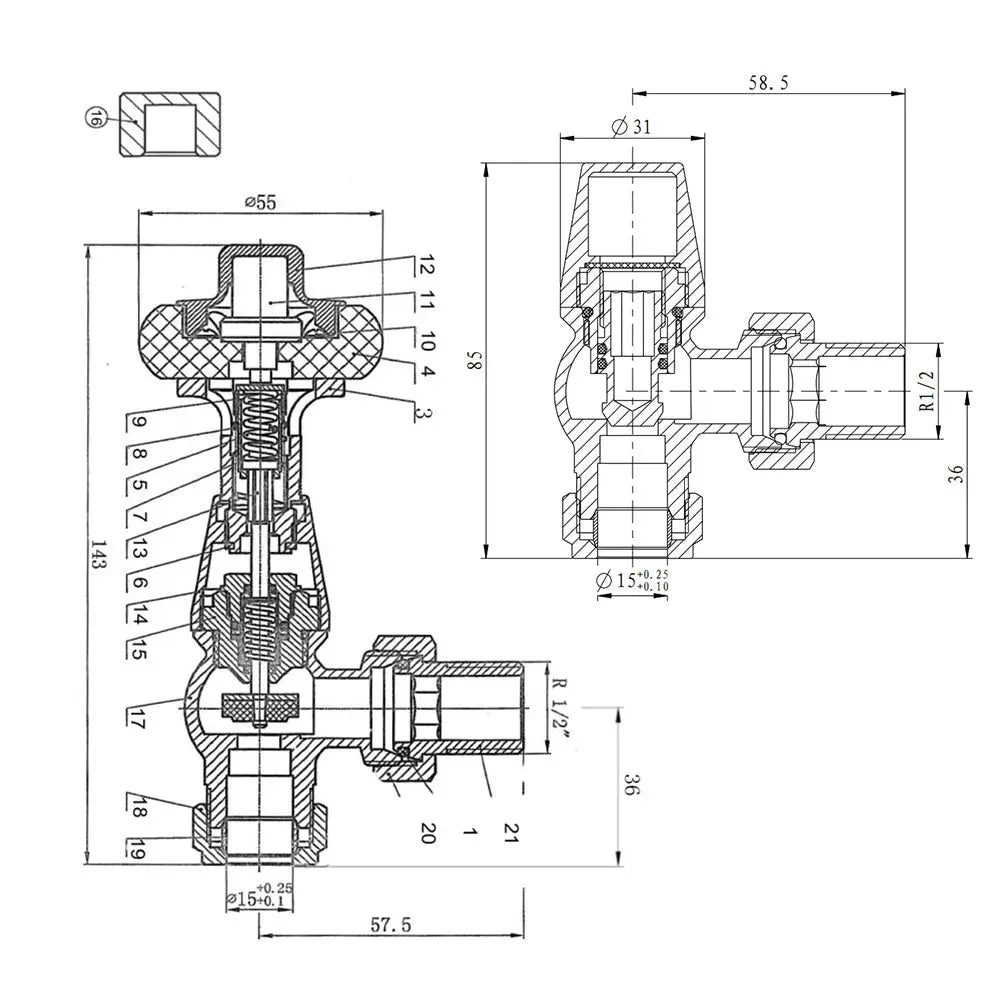 Traditional minimal angled thermostatic radiator valves - Warmthology