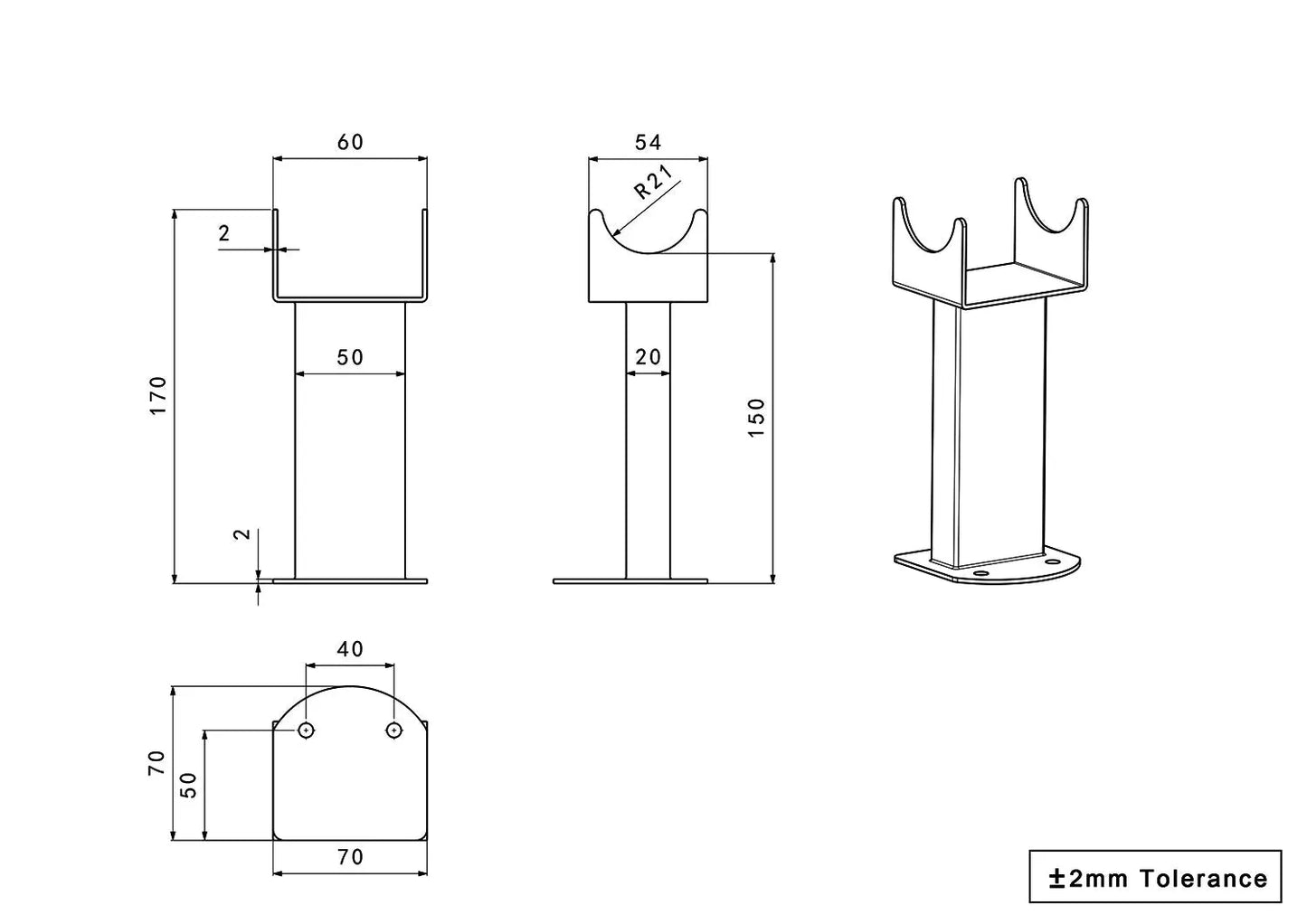 Cuneo - Oval tube radiator mounting legs