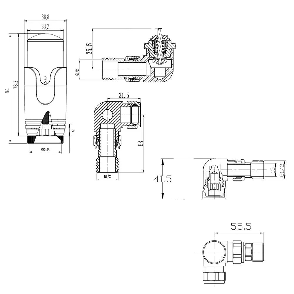 Corner thermostatic radiator valves