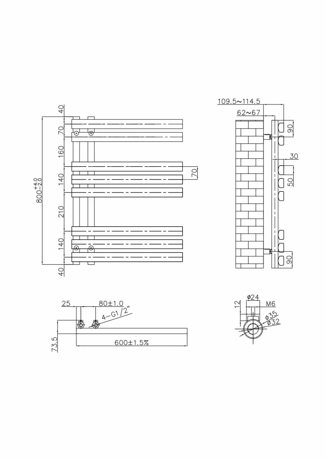 Burano - Designer heated towel rail black