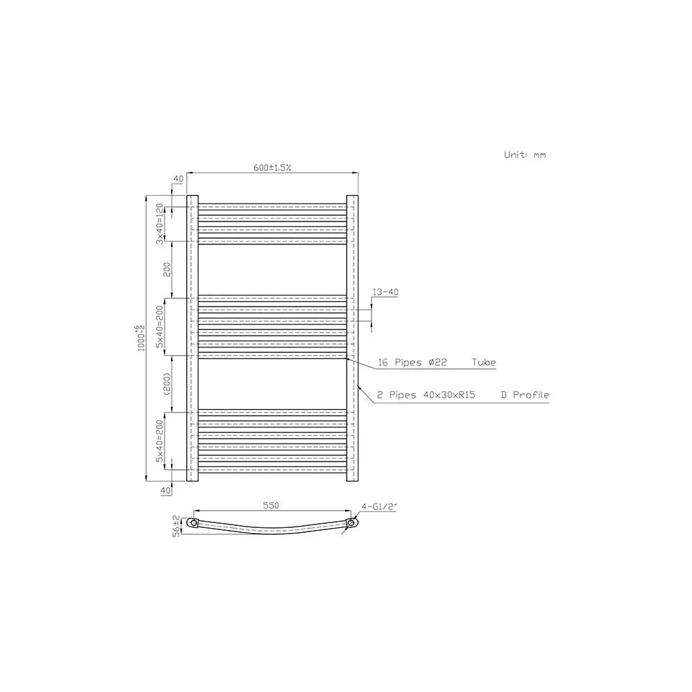 Gela - Curved heated towel rail anthracite