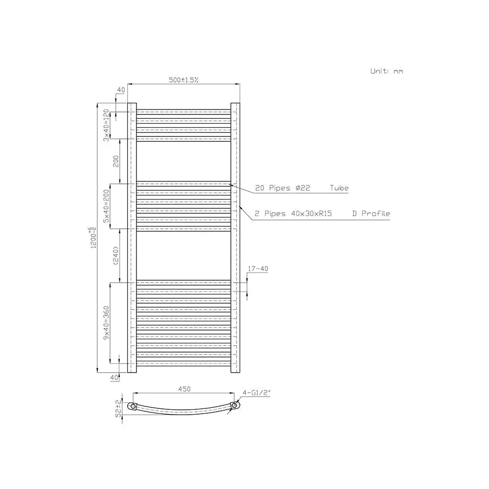 Gela - Curved heated towel rail anthracite